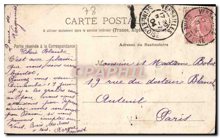 CPA Versailles Le Parc du Chateau Bosquet d'Apollon — Verso
