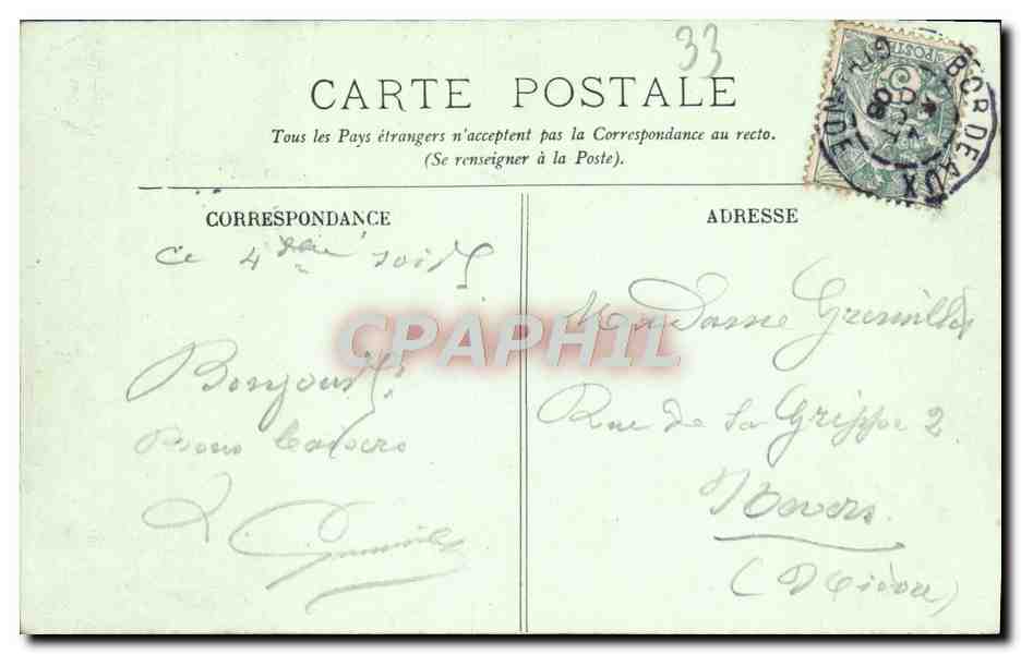 CPA Bordeaux La Grande Poste — Verso