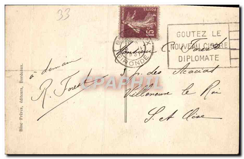Bordeaux - Vue de la Rade BR — éditeur Bloc Frères, n° 112 — Rückseite