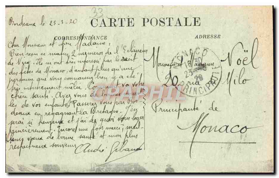 CPA Bordeaux Place de la Comedie — Verso