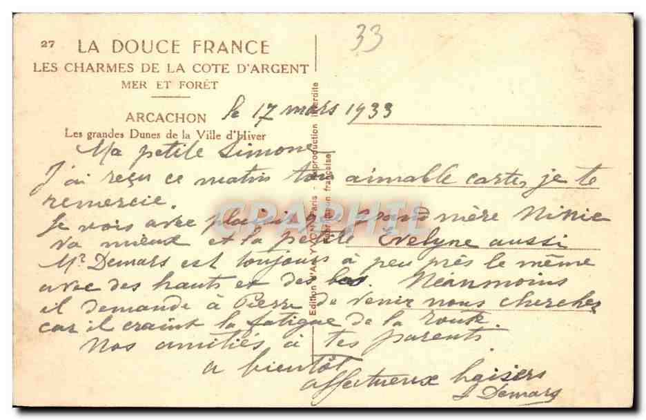 Les Charmes de la Côte d'Argent — Arcachon — Éditeur La Douce France, n°27 — Reverso