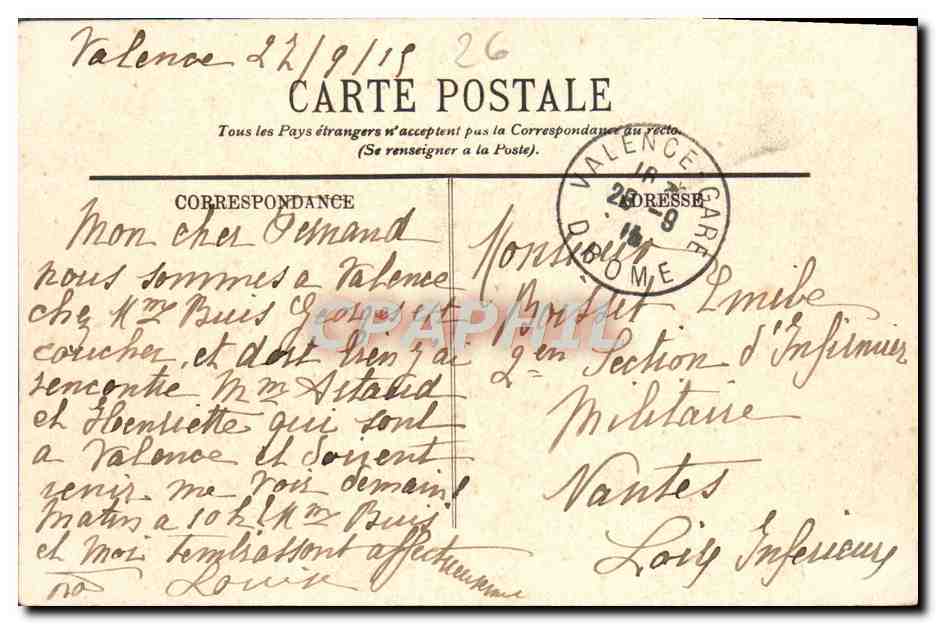 CPA Valence Le Pont et la Ville — Rückseite
