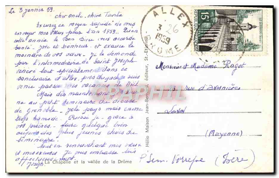 CPA Ecole Apostolique des Petits Clercs de St Joseph Allex — Rückseite