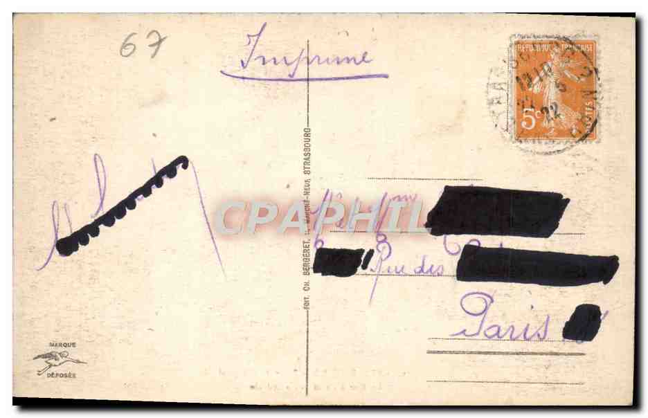 Strasbourg - Porte de l'Hôpital — Rue d'Or et la Cathédrale — éditeur anonyme, n° 424 — Rückseite
