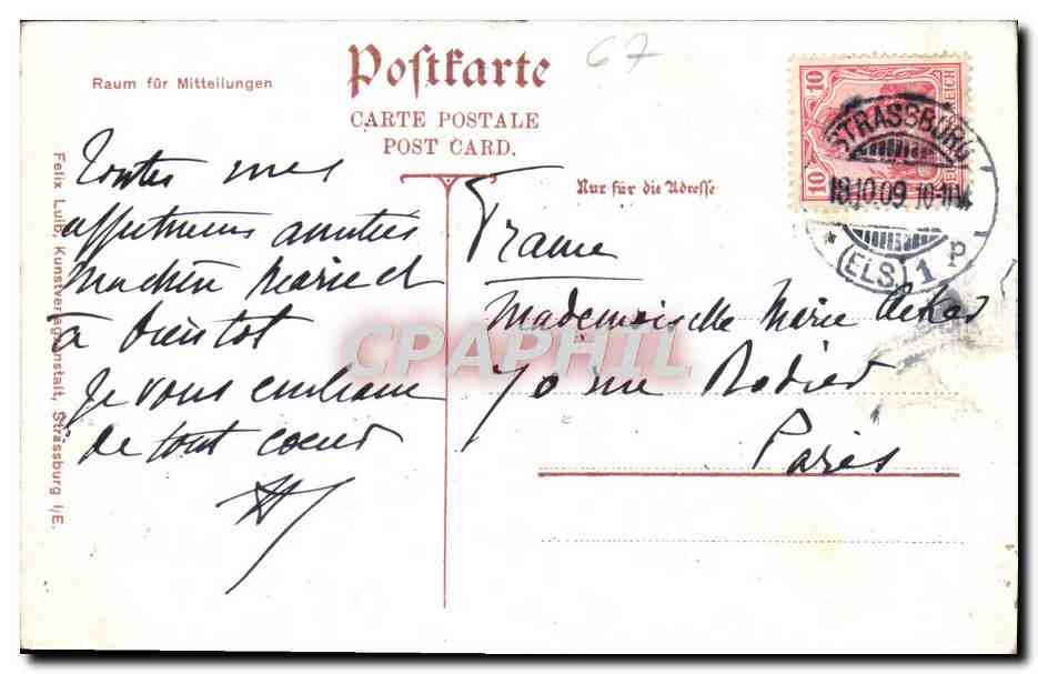 CPA Strassburg Bei den Gewerbslauben — Rückseite