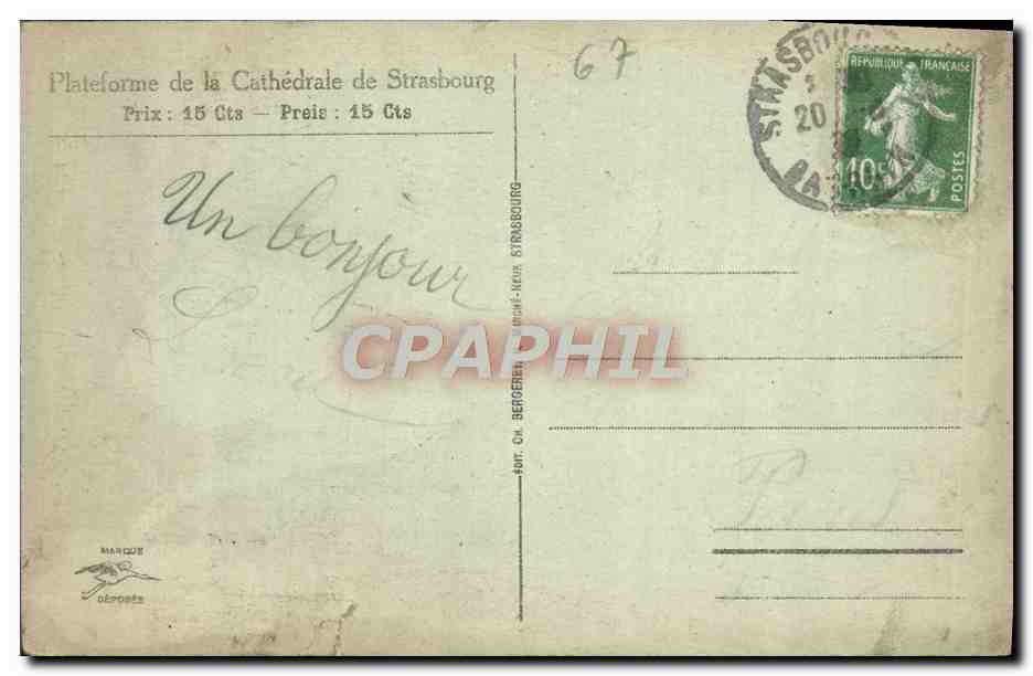 CPA Strasbourg Cathedrale de Cote Nord — Rückseite