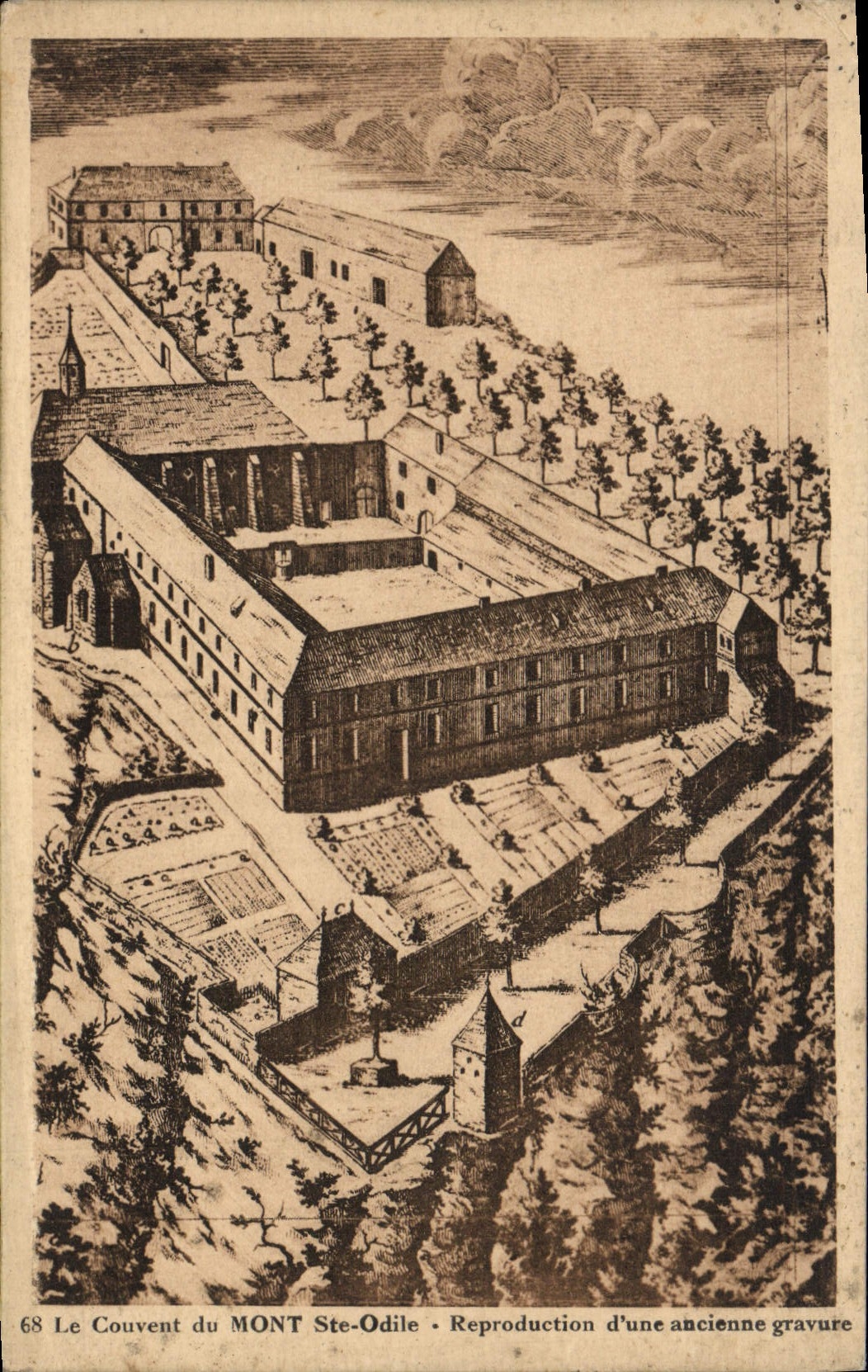 Le Couvent du MONT Ste-Odile — Reproduction d'une ancienne gravure — CPA n°68