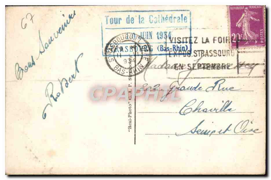 CPA Strasbourg La Cathedrale La chaire — Verso