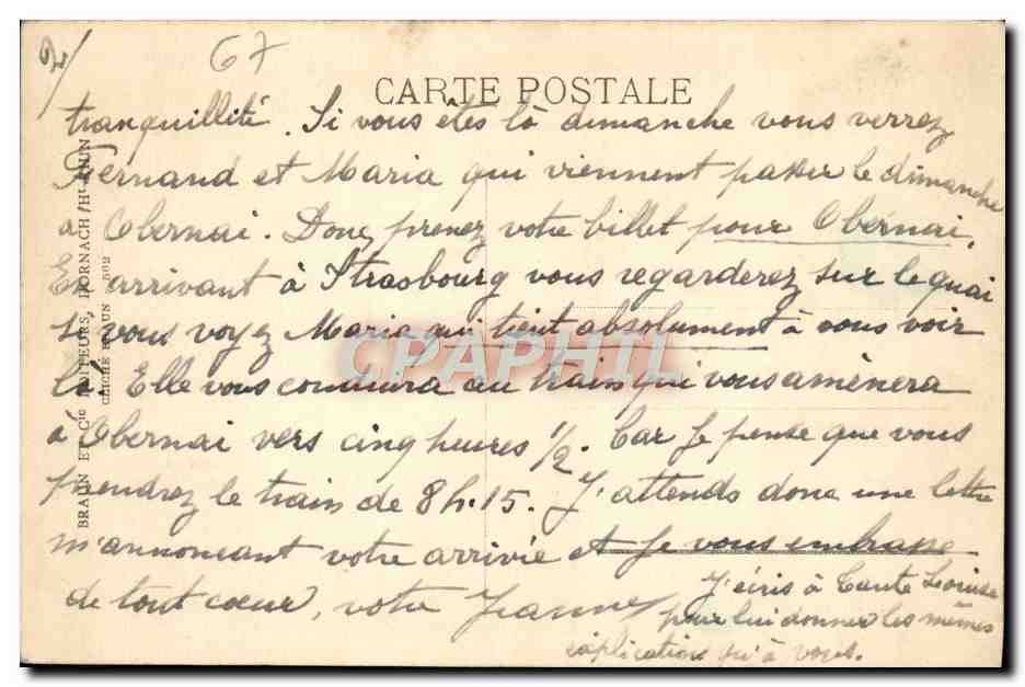 CPA Obernai Vieille Tour Et Monument Du Chanoine — Rückseite