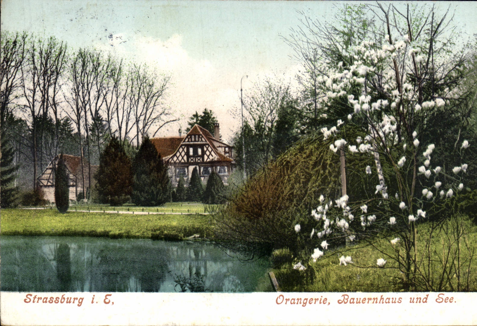 CPA Strasbourg Orangerie Bauernhaus und See