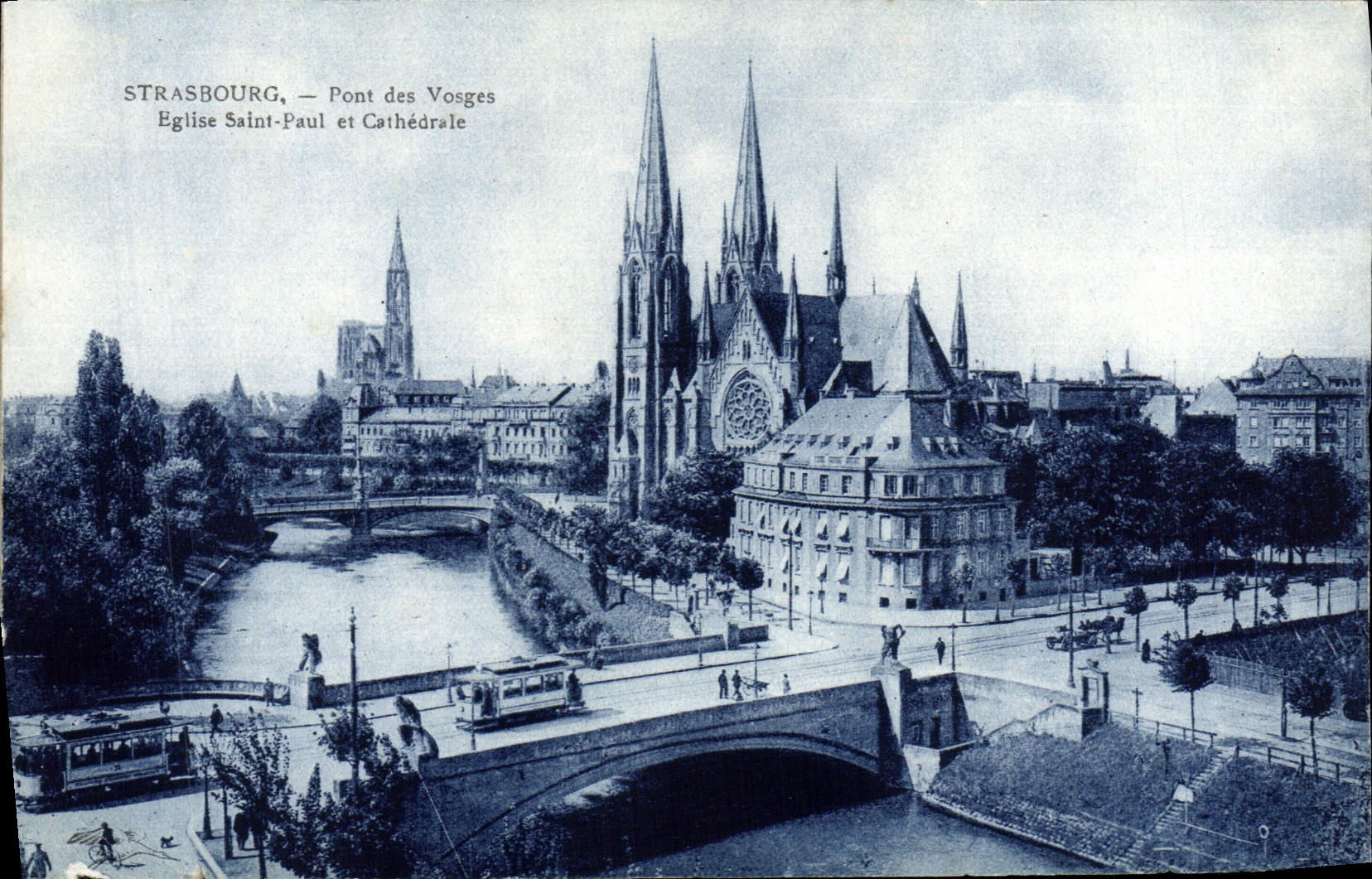 Strasbourg — Pont des Vosges, Église Saint-Paul et Cathédrale