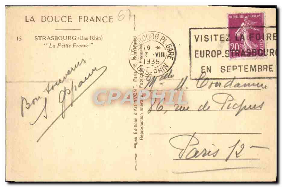 CPA Strasbourg La petite France — Verso