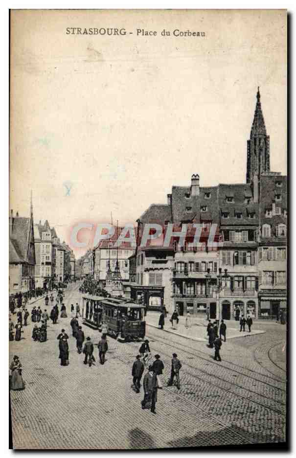 CPA Strasbourg Place du Corbeau Tramway