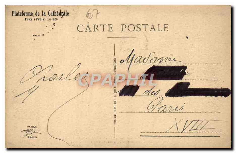 CPA Strasbourg Plateforme de la Cathedrale Vue Sur la Ville — Rückseite