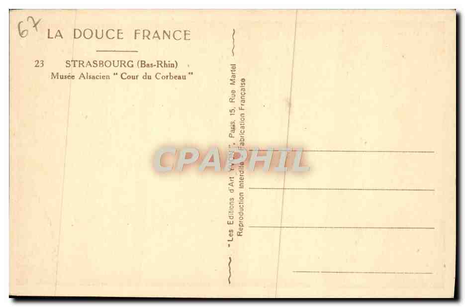CPA Strasbourg Musee alsacien Cour du corbeau  — Verso