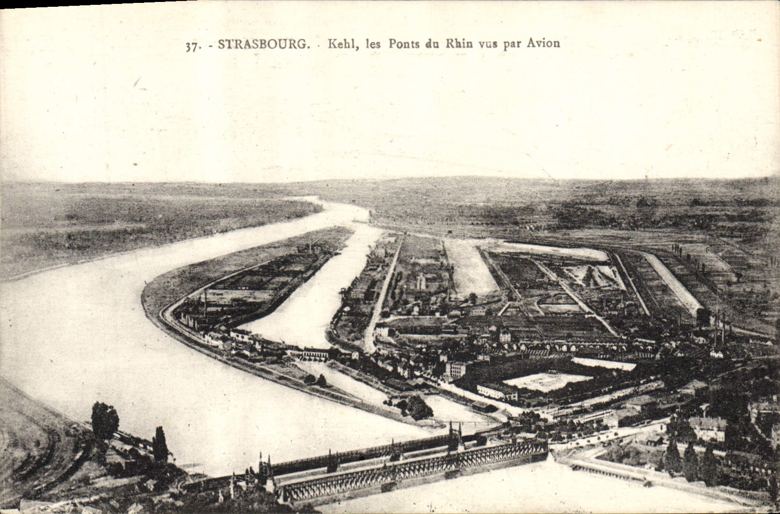 CPA Strasbourg Kehl les Ponts du Rhin vu par avion