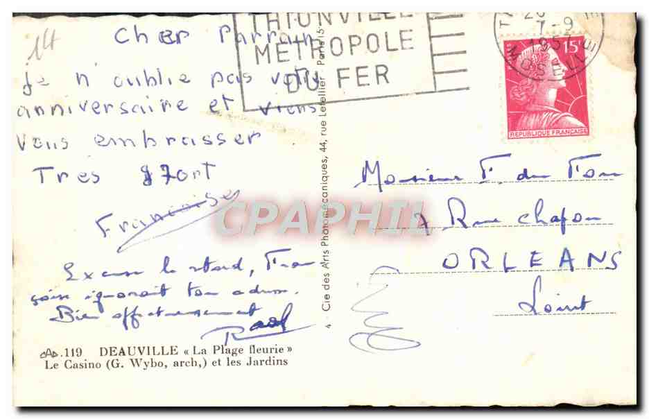 CPA Deauville La Plage fleurie Le casino et les jardins — Verso