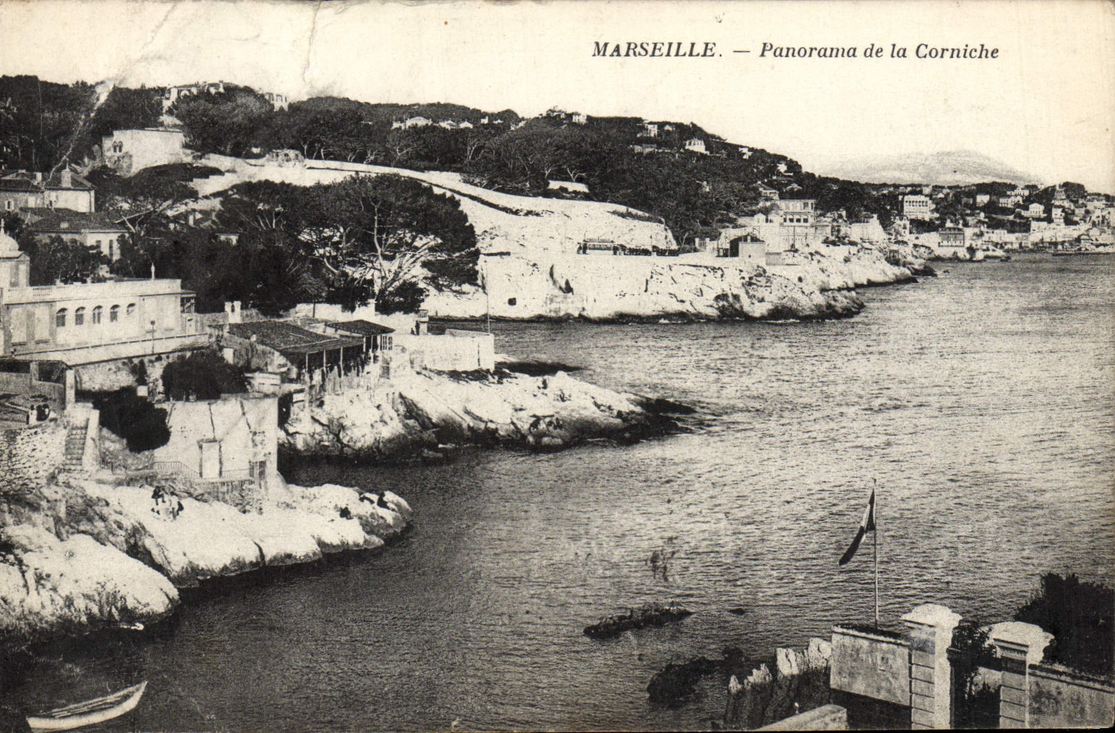 Tarjeta postal antigua Panorama de la Corniche de Marsella