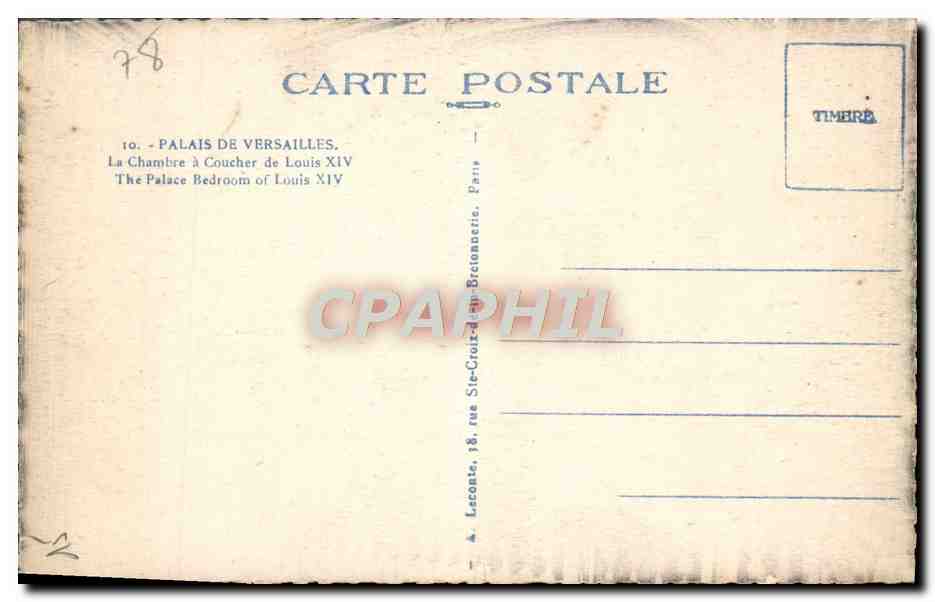 CPA Versailles Le Chambre a Coucher de Louis XIV — Verso