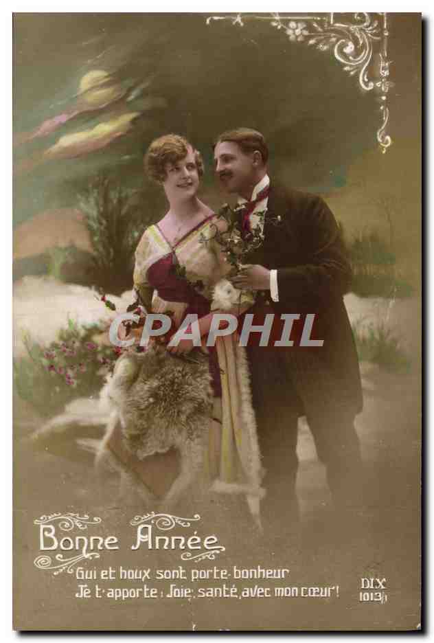 Couple en tenue de fête — Bonne Année 1913 — DIX 1013