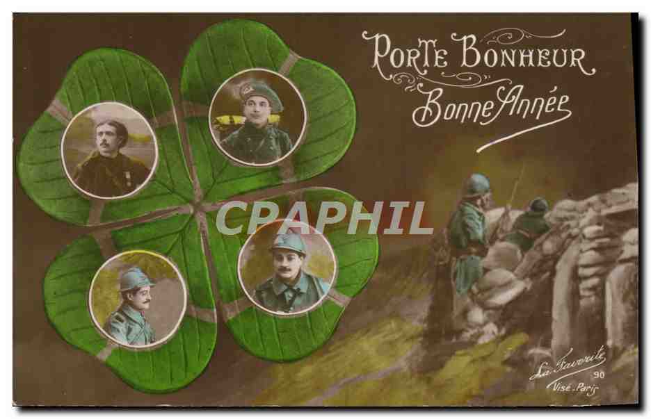 CPA Fantaisie Homme Soldat Militaria Trefle Tranchees Porte Bonheur Bonne Annee