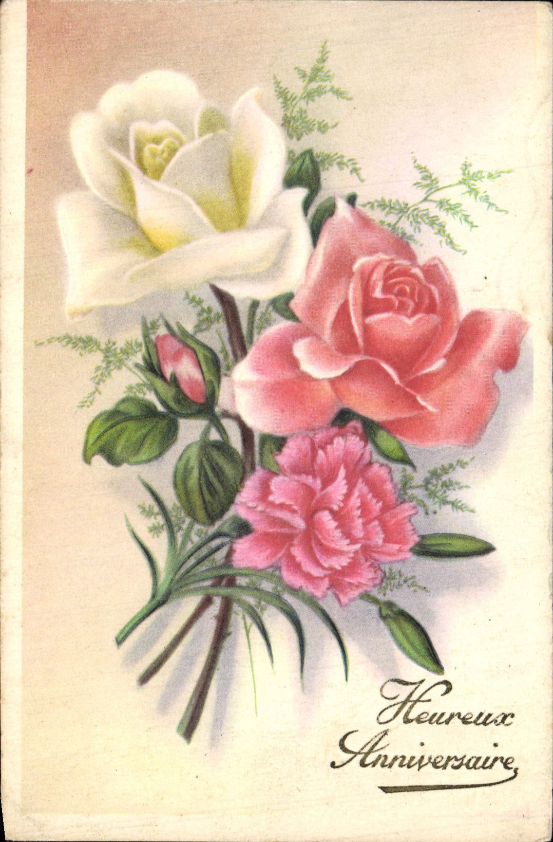 CPA Fantaisie Fleurs Heureux Anniversaire