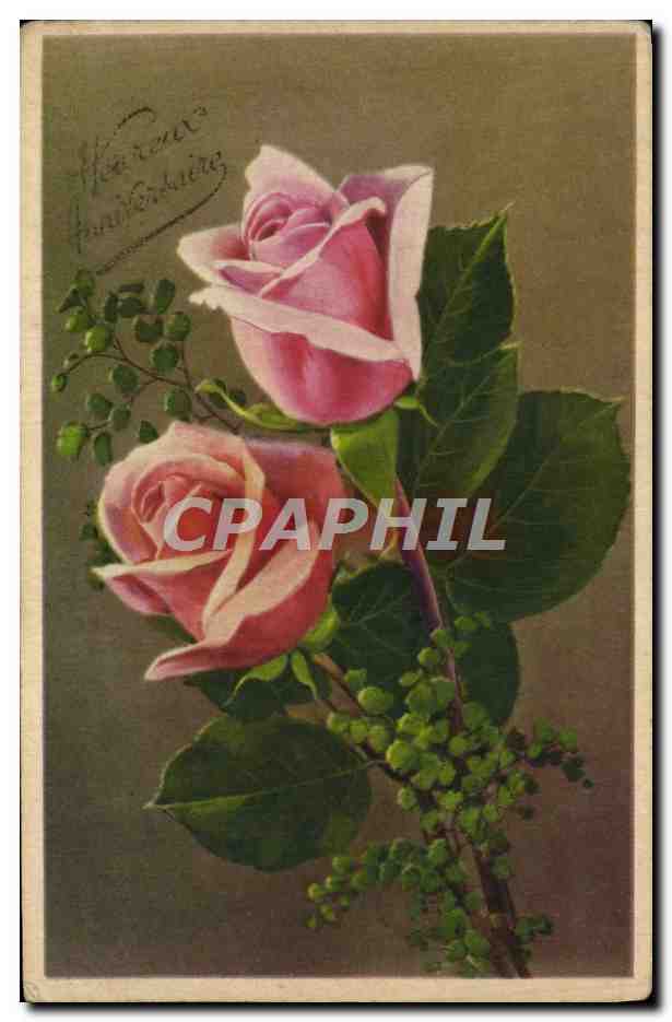 CPA Fantaisie Fleurs Heureux Anniversaire