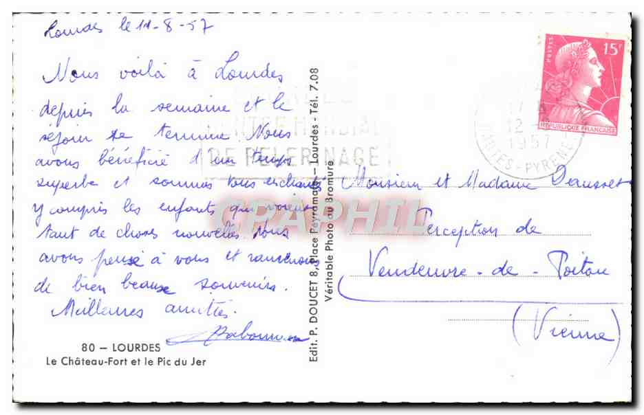 CPM Lourdes Le Chateau Fort et le Pic du Jer — Verso