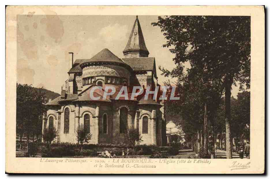 La Bourboule - L'Église (côté de l'Abside) et le Boulevard G. Clemenceau — éditeur Nisal