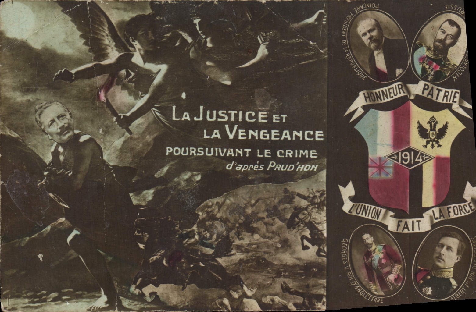 CPA Fantaisie Poincare Nicolas II Georges V Albert 1er La Justice et La Vengeance Militaria Russie Russia