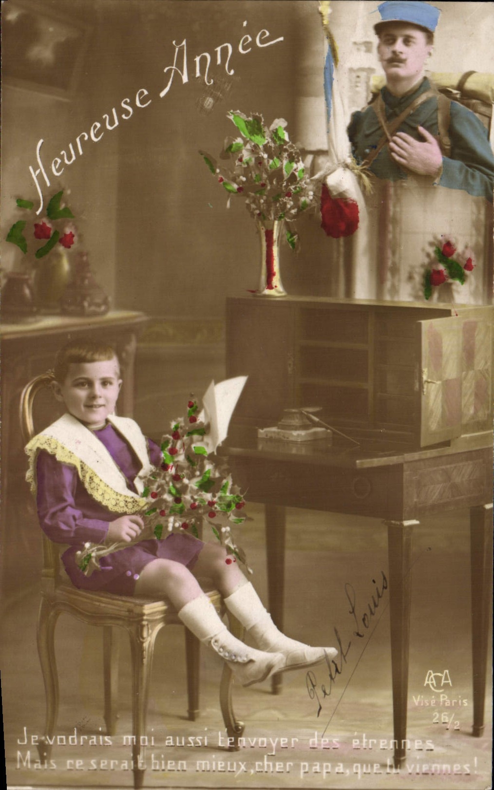 CPA Fantaisie Enfant Heureuse Annee Soldat Militaria