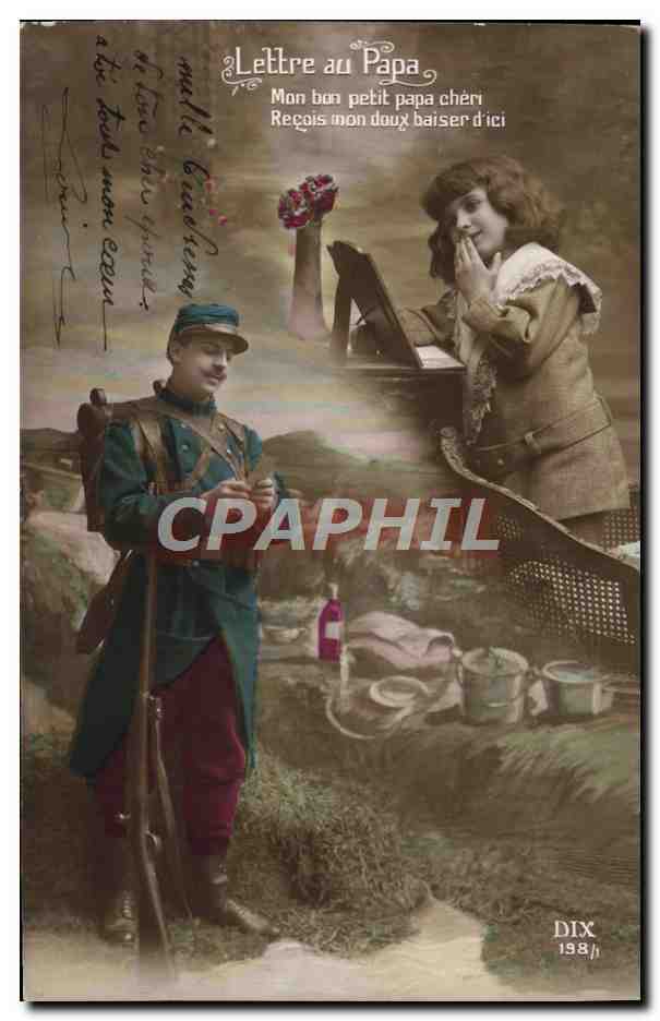 CPA Fantaisie Enfant Lettre au Papa Militaria