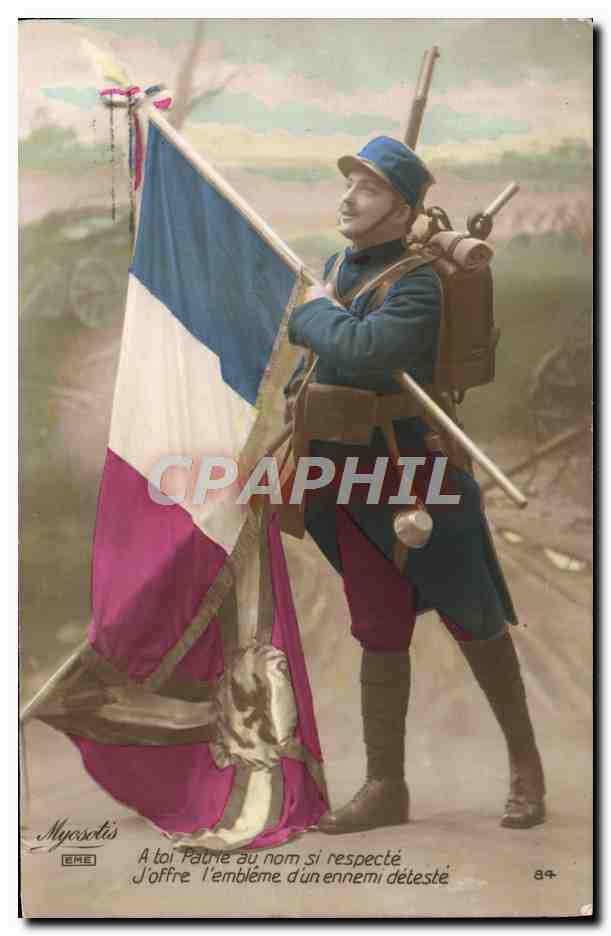 CPA Fantaisie Soldat Militaria Drapeau