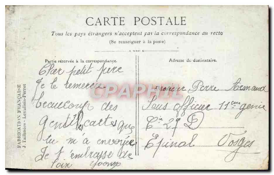 CPA Fantaisie Homme Soldat Militaria Coeur  — Rückseite