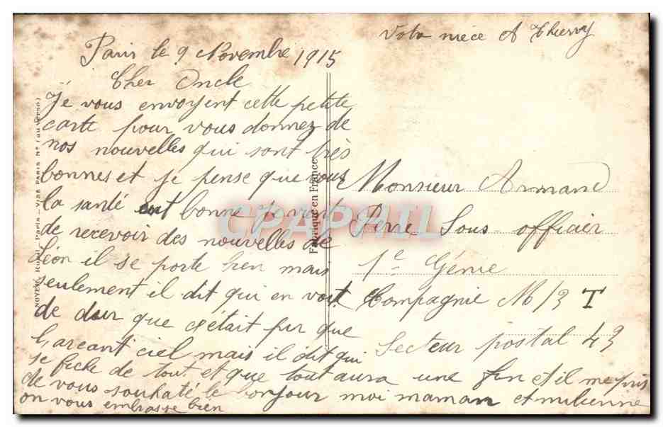 Femme soldat — 'Présent! si on a besoin de nous, nous sommes là!' — PARIS, 1915 — Verso