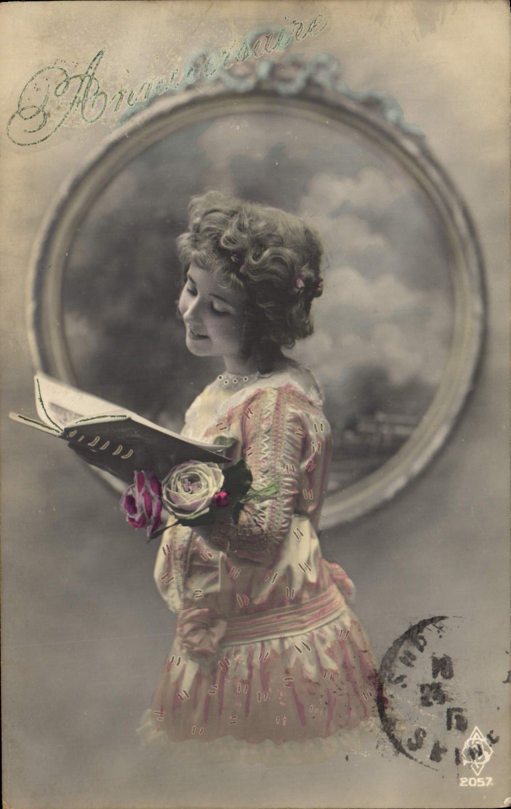 Girl reading a book — Birthday — Anonymous publisher, no. 2057