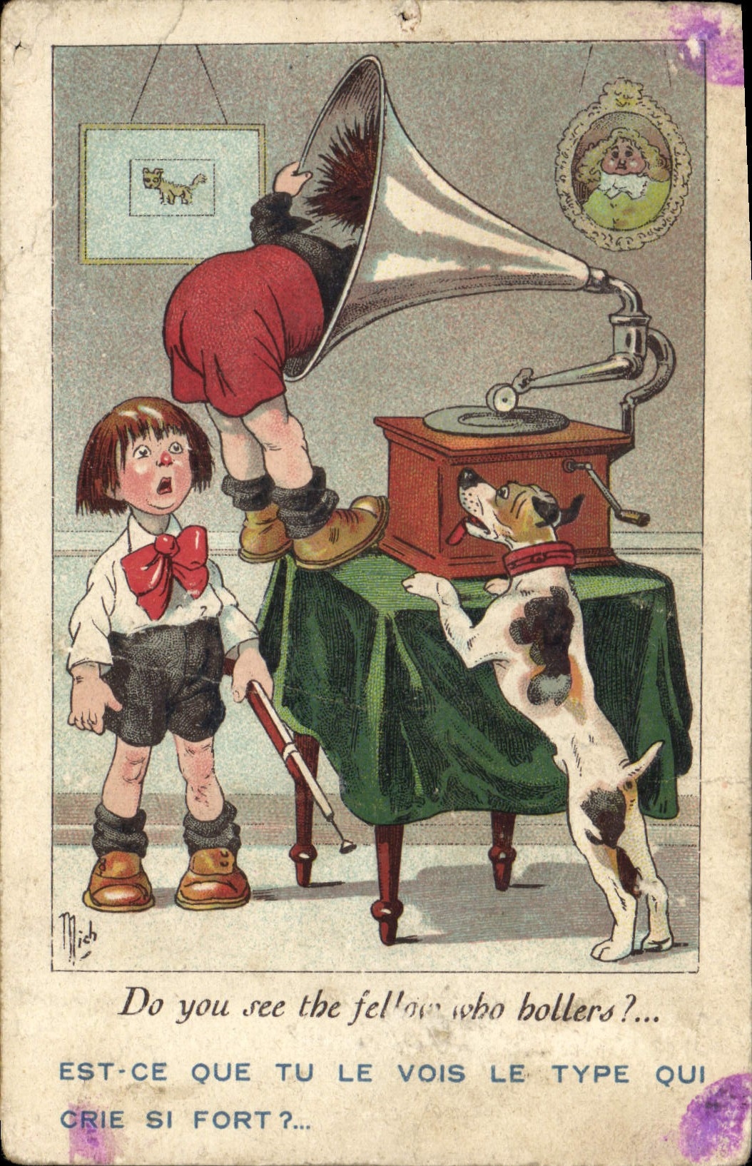 Vintage Postcard Children with Dog