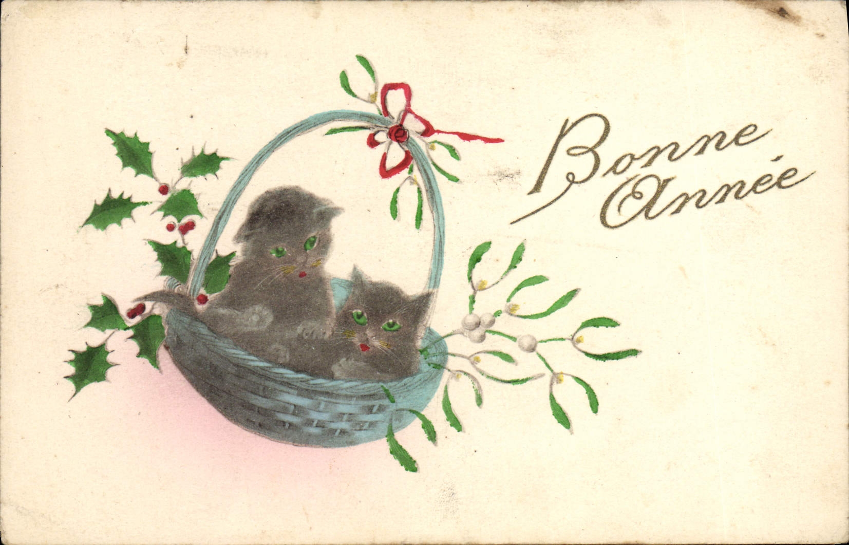 CPA Fantaisie Chat Chaton Bonne Annee