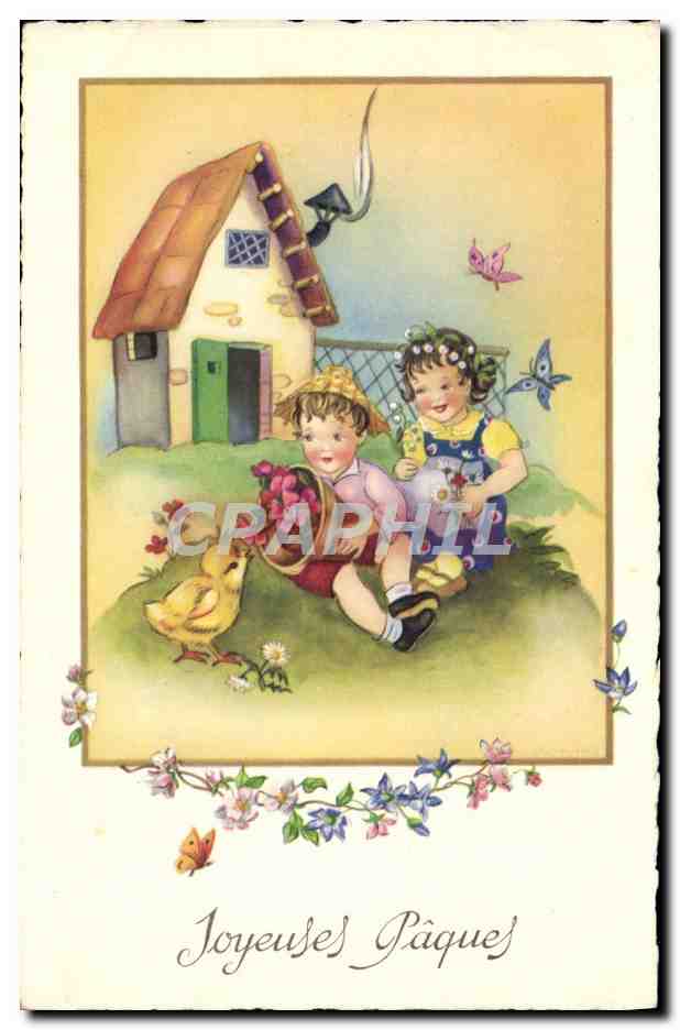CPA Fantaisie Enfants Poussin Joyeuses Paques