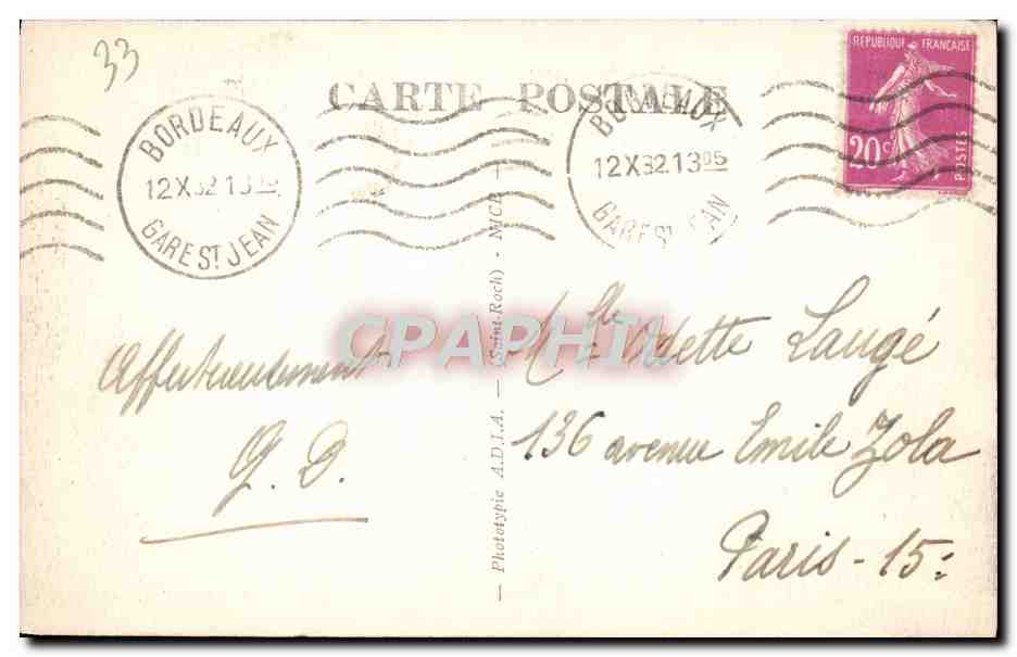 CPA Bordeaux L'Eglise Sainte Croix — Verso