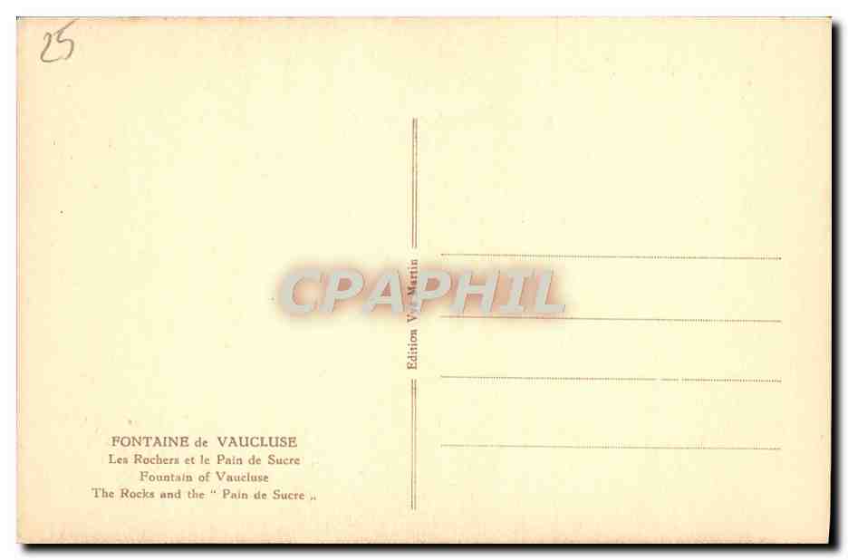 Les Rochers et le Pain de Sucre — Vaucluse — Édition V. Martin — Rückseite
