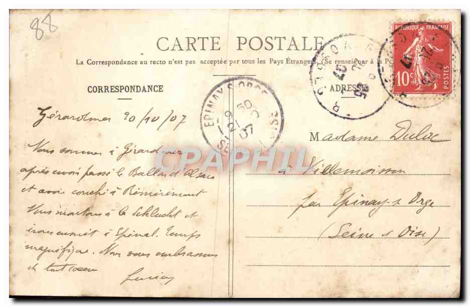 CPA Les Haures Vosges La route de la Schlucht Dans la roche du diable — Verso