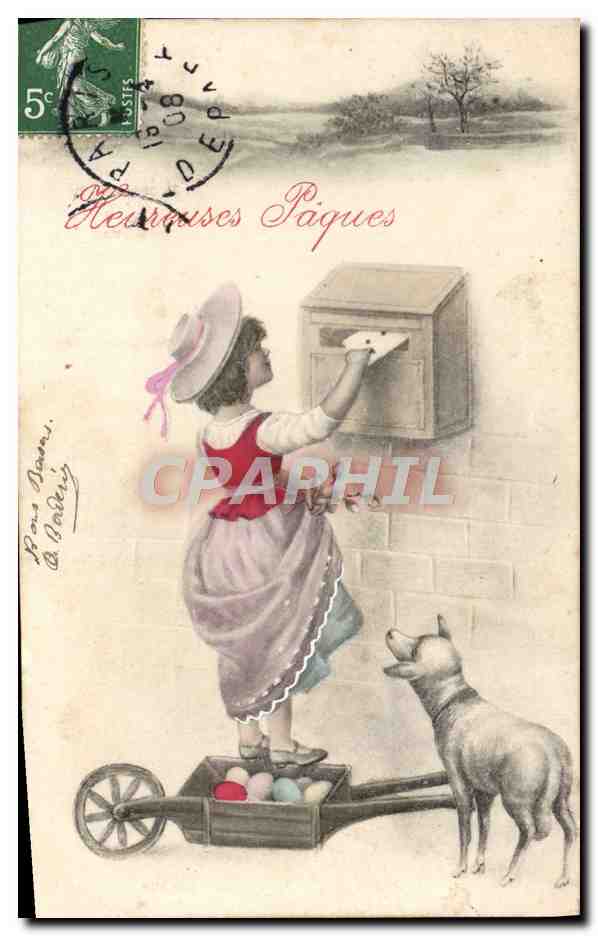 CPA Fantaisie Enfant Agneau Boite aux lettres