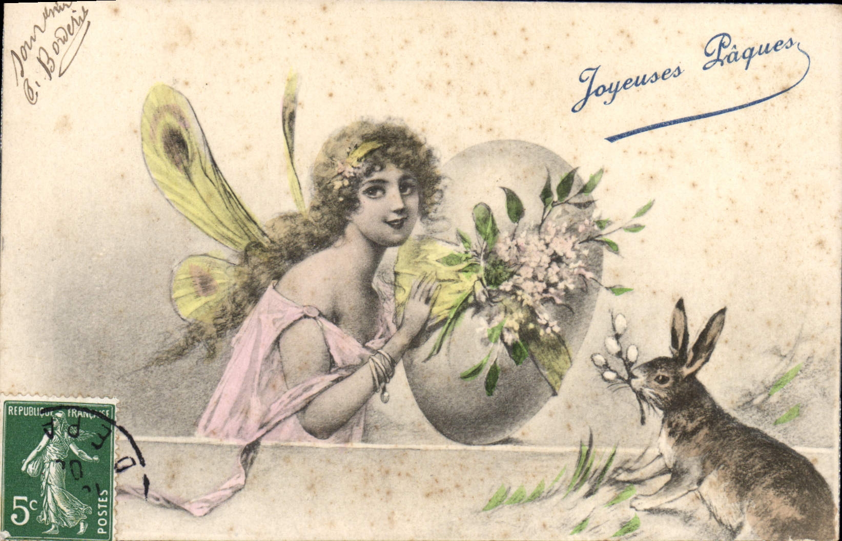 Fée aux ailes de paon — Joyeuses Pâques — C. Bordes