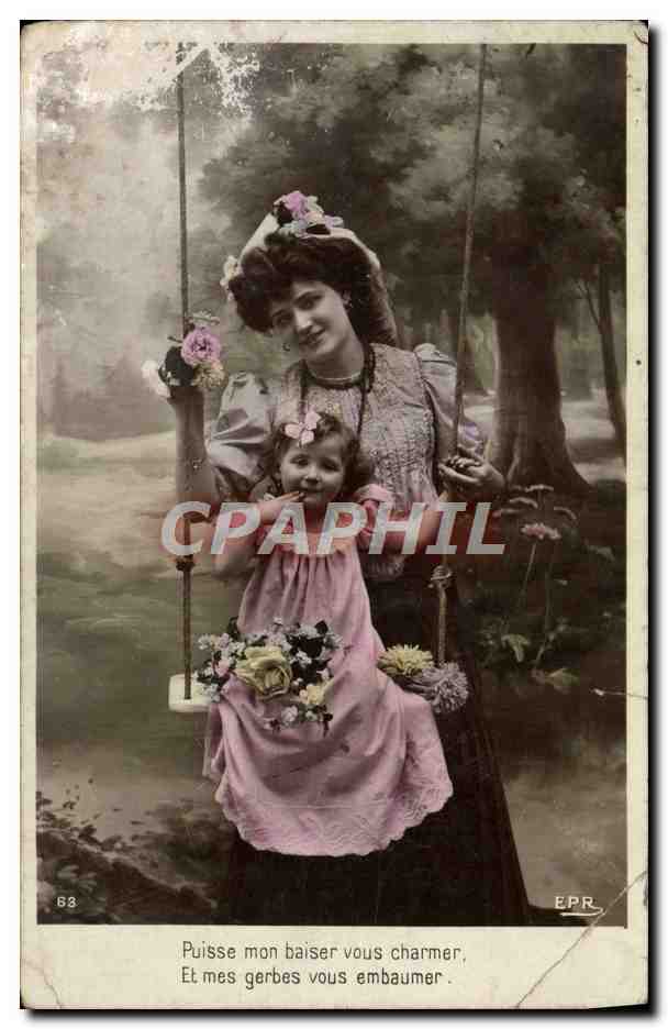 CPA Fantaisie Femme Enfant Balancoire 