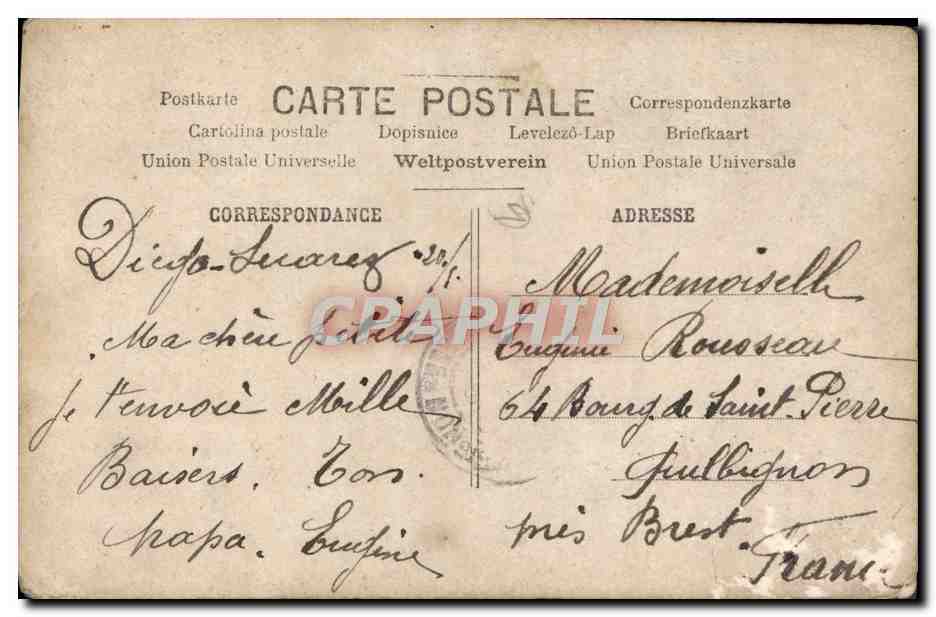 CPA Fantaisie Homme Timbre Diego Suarez Madagascar — Rückseite