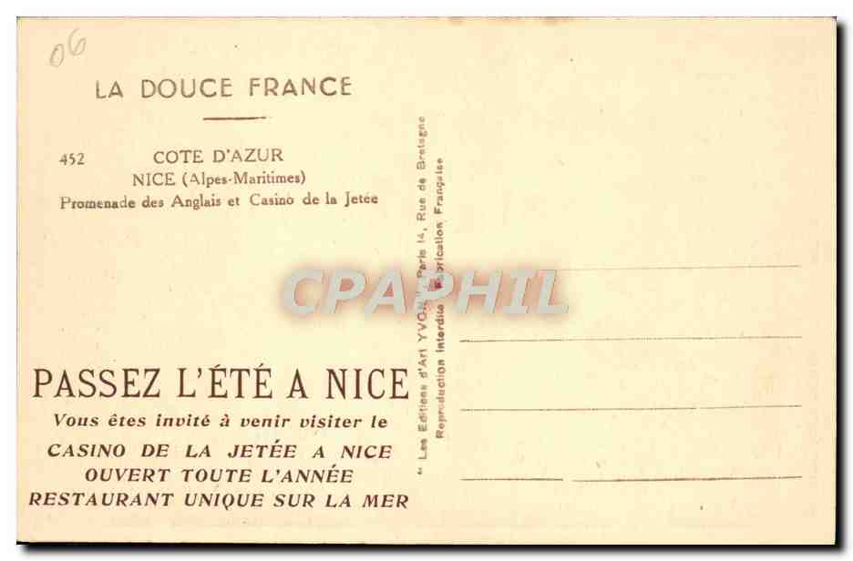 CPA Nice Promenade Des Anglais Et Casino De La Jetee — Verso