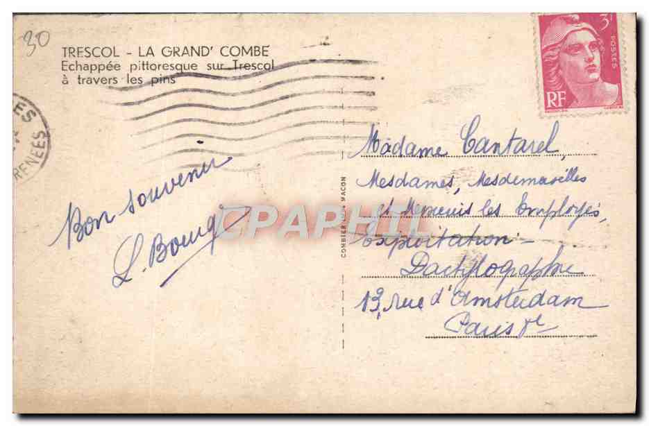 CPA Trescol La Grand Combe Echappee pittoresque sur Trescol a travers les pins — Rückseite