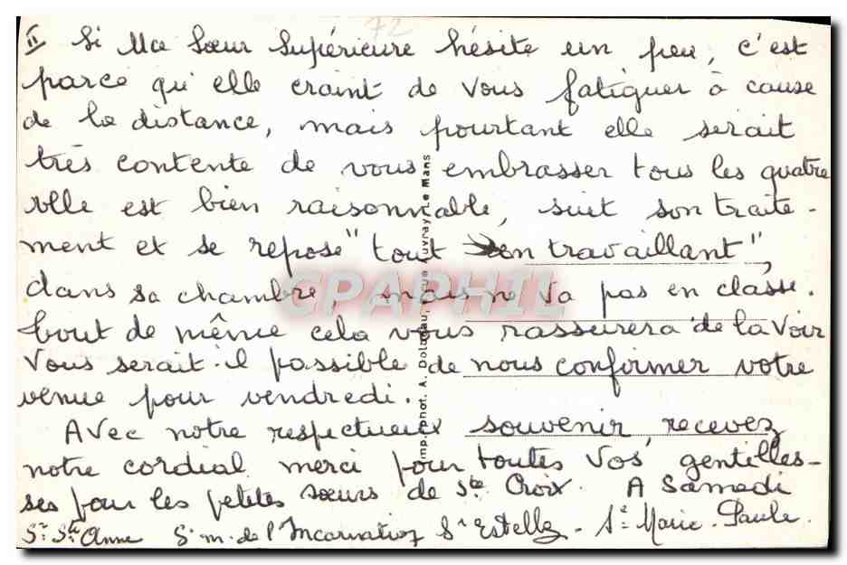 CPA Ruille Sur Loir Communate De La Providence Interieur De La chapelle — Rückseite