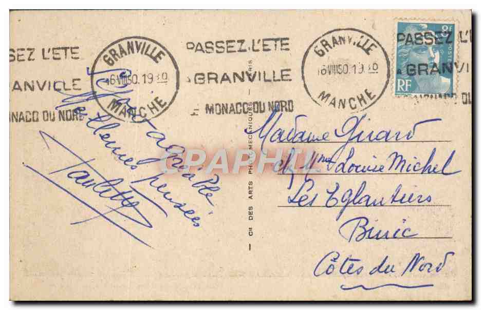 Granville — Vue générale sur les bassins et la Haute-Ville — Éditeur : Chez des Arts Mécaniques, n° 196 — Reverso